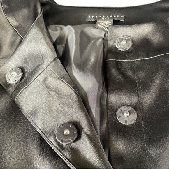 Apostrophe Petite Black Satin Button Front Blouse XLP Elegant Retro Silky Office - Picture 4 of 11